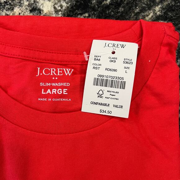 NWT J. Crew Men's Ripe Strawberry Red Washed Jersey Pocket Tee - Picture 4 of 11